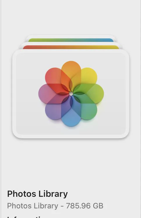 Finder info for a Photos Library of 785.96 GB