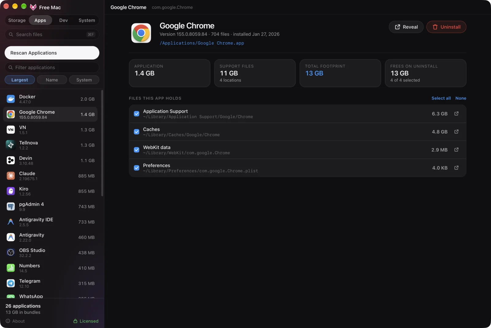 Free Mac: uninstall an app, and its mess